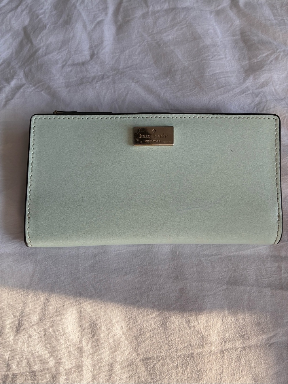 kate spade light blue Zip-Around Wallet with Gold Plaque